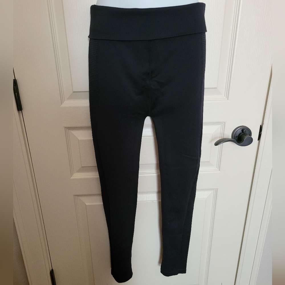 Tangerine Fold Over Band Compression Leggings, Black, Sz L, Like New